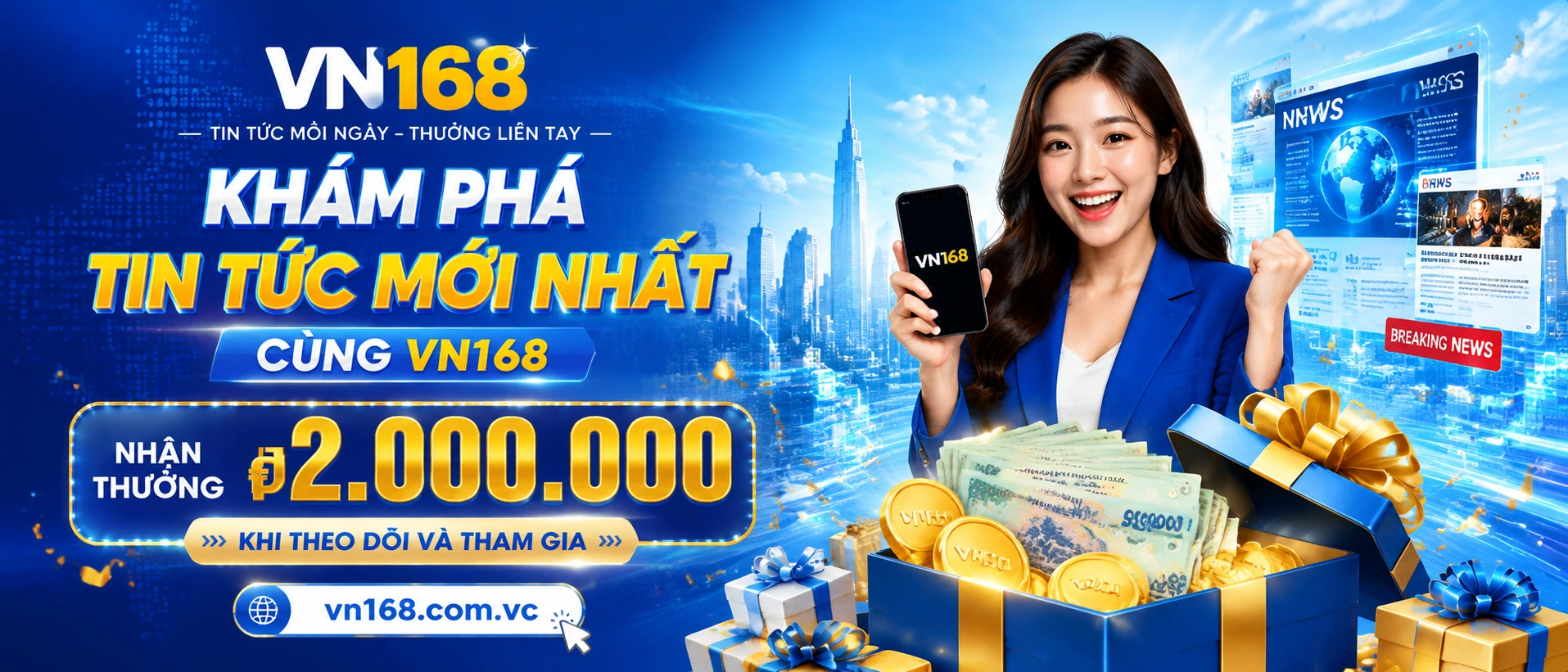 Mục thông báo và tin nổi bật của VN168 trên nền tối